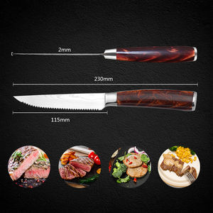 KITCHENCARE, venta al por mayor, patrón de Damasco, cuchillo de cocina Beaf, <span class=keywords><strong>4</strong></span> Uds., juego de cuchillos para carne con mango de resina roja - Product Image 4