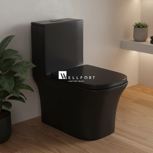 Inodoro de Alta Gama con Sifón de Doble Descarga, Inodoro de Baño con Forma Cuadrada, Taza de Inodoro de Una Pieza en Negro Mate - Product Image 1