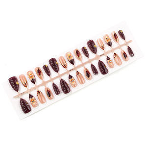 Faux ongles en amande pour l'automne et l'hiver, 30 pièces, avec feuille d'or 3D, effet œil de chat, fleur, étoile, perle, pour manucure DIY tendance - Product Image 5