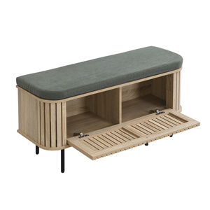 Banc à chaussures en bois avec rangement et revêtement en cuir PU, design traditionnel pour l'entrée et l'appartement - Product Image 2