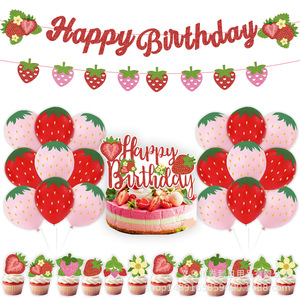 Globos de Fiesta de Fresa Rojos y Rosas con Impresión Digital, Decoraciones Desechables de Cumpleaños para Niños de 2 a 4 Años - Product Image 2