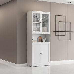 Libreria Moderna in Ferro con Ante in Vetro, Antipolvere, Montabile a Parete, Altezza Regolabile, Mobile Contenitore per Soggiorno - Product Image 4