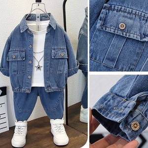 Western Style Casual Denim Kids Clothing Sets Cool <strong>Boy</strong> Long Sleeves Two Piece Set 8 Y Blue Cowboy Birthday Children's <strong>Suit</strong> - Product Image 2
