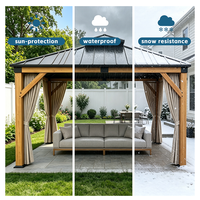 Gazebo Resistente con Estructura de Cedro, Techo Rígido para Todo Clima y Cortinas de Privacidad, Apto para Balcón, Impermeable y Resistente al Viento
