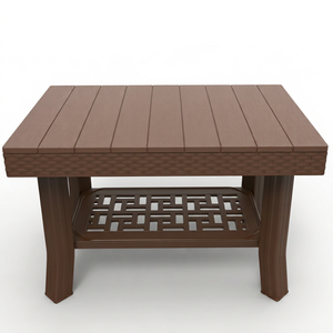 Table à manger carrée moderne Anax Brown en résine, résistante à l'eau, en plastique durable pour la maison et l'hôtel - Product Image 1