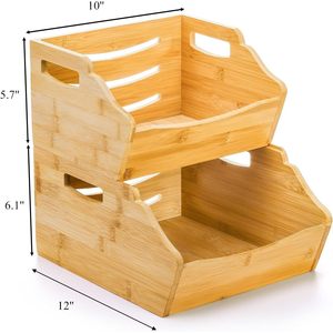 Bamboo Storage Box Double Layer 18L Eco-Friendly Kitchen Vegetable Fruit Organizer Desktop Organizer - Product Image 3