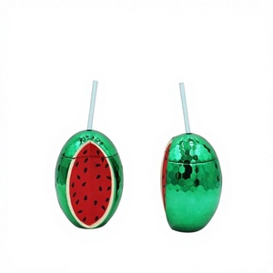 Vaso de PET con Forma de Rodaja de Sandía con Pajita, Reutilizable y Ecológico para Playa, Piscina, Camping y Uso al Aire Libre - Opción de Logotipo Personalizado - Product Image 1