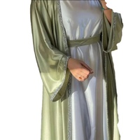 2024 modèles Eid dubaï islamique élégant modeste Abaya femmes robe musulmane intérieur Slip robe Abaya ensemble diamant Satin soie ouvert Abaya