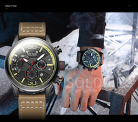 Montre chronographe à quartz pour homme, bracelet en cuir véritable, tachymètre étanche, boîtier en alliage, affichage multi-cadrans, date, montre de sport