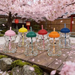 แก้วทรงตุ๊กตาหมี ขนาด 20 ออนซ์ ทำจากแก้วบอโรซิลิเกต พร้อมฝาและหลอด สำหรับกาแฟ น้ำผลไม้ ชา และนม เหมาะสำหรับร้านอาหาร - Product Image 5