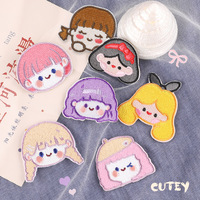 Patchs brodés sur ordinateur, badges tête de fille mignonne de dessin animé, autocollants en tissu pour accessoires vestimentaires, patchs brodés DIY