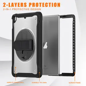 Built In Screen Protector Film TPU Bumper Cover Case With Hands Strap Shoulder Belt For IPad 9.7 2017 2018