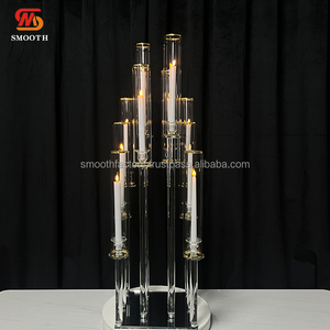 Bougeoirs en verre à 10 bras avec bordure dorée lisse, décoration de table pour mariage, banquet, restaurant - Product Image 6