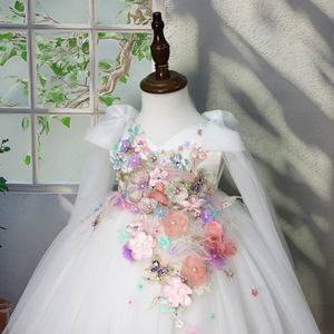 Abiti da Principessa per Bambine con Ricamo Floreale Bianco, Vestiti da Cerimonia per Feste di <span class=keywords><strong>Compleanno</strong></span> e Matrimoni - Product Image 4