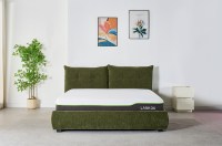Cadre de lit en tissu rembourré ergonomique de luxe à double coussin, système de lattes en fer renforcé |   Logo personnalisé et support OEM pris en charge