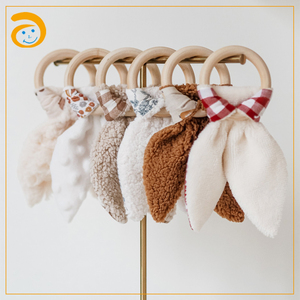 Mordedor de Algodón Muselina para Bebé, Diseño de Orejas de Conejo, Anillo de Dentición de Madera Suave, Juguete Masticable para Recién Nacidos, Absorbente Natural, Regalo Reconfortante para Bebés - Product Image 2