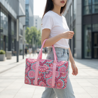 Tas Jinjing Mahjong Pink Boho Mandala Portabel Ringan untuk Membawa Ubin, Tas Tangan dengan Ritsleting, Organizer Penyimpanan Perjalanan, Hadiah untuknya