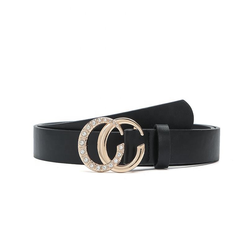 Best Selling Vintage Style Women Diamond Accented Dress Suit Accessory PU  Leather Belt With Double C Rhinestone Buckle