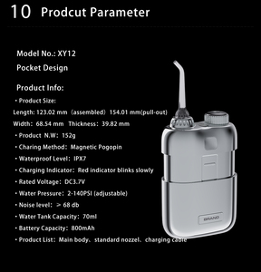 เครื่องฉีดน้ำทำความสะอาดฟันแบบ<span class=keywords><strong>พก</strong></span><span class=keywords><strong>พา</strong></span> ชาร์จไฟได้ ไร้สาย กันน้ำ IPX7 ความจุ 70 มล. 5 ระดับแรงดัน ใช้แบตเตอรี่/USB เหมาะสำหรับโรงแรมและใช้ในบ้าน ขนาดเล็ก พร้อมแบตเตอรี่ในตัว - Product Image 2