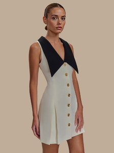 Vestido de fiesta sin mangas con botón de Metal y solapa grande para mujer, vestido de noche de lujo con silueta ceñida a la cintura templada - Product Image 3