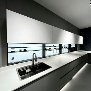 Design d'intérieur, design de maison, design modulaire en forme de L, armoires de cuisine modernes en <span class=keywords><strong>peinture</strong></span> noire mate luxueuse, armoires en bois massif - Product Image 3