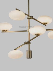 Lustre Sputnik en laiton de style mid-century, 6 lumières, globe en verre blanc Stilnovo, luminaire suspendu pour salon - Product Image 4