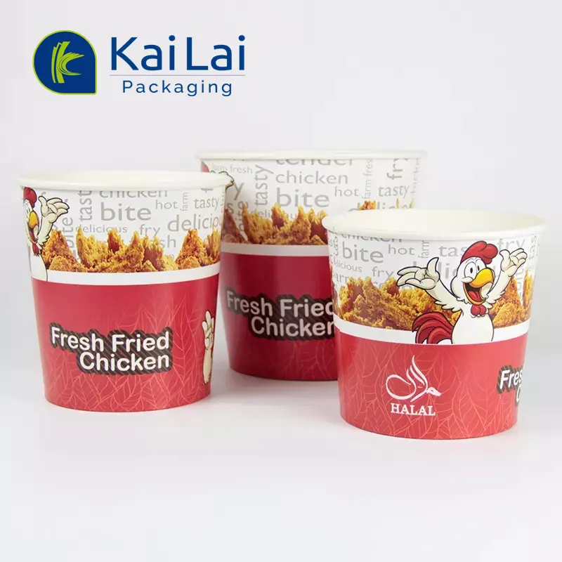 Disposable take away paper fried chicken bucket with flat lid