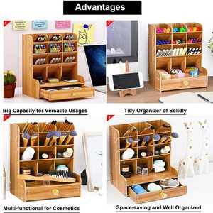 Organiseur <span class=keywords><strong>de</strong></span> <span class=keywords><strong>bureau</strong></span> en <span class=keywords><strong>bois</strong></span> massif, boîte porte-stylos multifonctionnelle, tiroir, support <span class=keywords><strong>de</strong></span> rangement pour fournitures <span class=keywords><strong>de</strong></span> <span class=keywords><strong>bureau</strong></span>, à domicile - Product Image 6