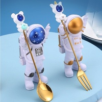 Cuillère et fourchette à café en acier inoxydable, design astronaute créatif et mignon, poli miroir