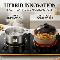 Table de cuisson électrique double zone universelle, plaque à induction infrarouge intégrée, cuisinière hybride tactile, pour usage hôtelier, 220V