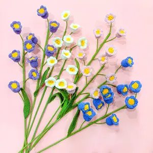 5 헤드 공장 가격 손으로 만든 Convallaria majalis 짠 크로 셰 뜨개질 인공 니트 꽃 홈 웨딩 장식