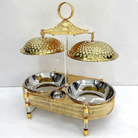 BOSAI Station de chauffe-buffet ovale dorée à double colonne en acrylique, avec couvercle parapluie, en acier inoxydable, chauffée à l'alcool, 6 litres