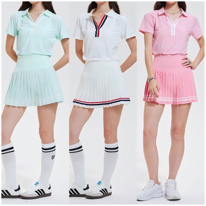 Set Pakaian Tenis Wanita Lengan Pendek Bahan Spandex/Nylon Bernapas, Rok Lipit, Celana Pendek dengan Kantong, Pakaian Lapangan Khusus, Promo Hot Sale - Product Image 1