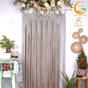 Rideau de séparation de porte personnalisé en coton tissé à la main gris style bohème avec pompons, style Art Déco, décoration intérieure, entrée, du Vietnam - Product Image 4