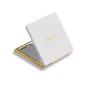 Square High End PU Leather White Hot Stamping Custom Logo Leather <b>Compact</b> Pocket <b>Mirror</b> - Product Image 1