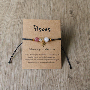 Twelve Zodiac Beaded <b>Bracelets</b> Natural Stone Alloy Unisex Bohemia Style Gift Card Packaged Star Zodiac Design - Product Image 4