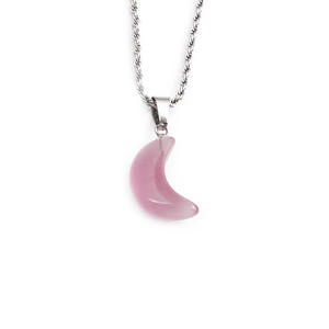 Collier en acier inoxydable avec pendentif lune en pierre naturelle colorée, bijou de mode pour usage quotidien - Product Image 2