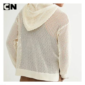 Fabricante de Suéteres con Certificación BSCI, Diseño Personalizado con Logotipo, Sudadera con Capucha de Algodón para Hombre, Ligera, Calada, de Crochet - Product Image 3