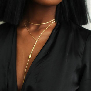 <span class=keywords><strong>Collier</strong></span> double couche Infiniment coquillage non terni Plaqué or 18 carats <span class=keywords><strong>Collier</strong></span> de plage d'été à long pompon en coquillage pour femmes - Product Image 3