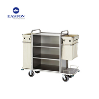 Carrito de Limpieza EASTON de Acero Inoxidable para Uso Hotelero, Carro de Servicio con 2 Bolsas para Ropa Sucia y Soporte Superior Extraíble