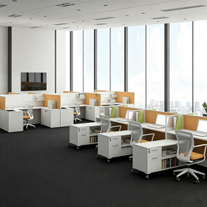 Postazione di Lavoro per Ufficio con Mobiletto, Scrivania Modulare con Partizione in Vetro, Tavolo per Personale - Product Image 3