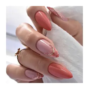 Op Maat Gemaakte Effen Kleur Pastelroze Ombre Franse Tips Verwijderbare Acryl Kunstnagels Groothandel Custom Design Nep Nail