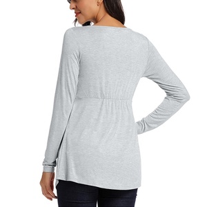 ZY vente en gros maternité femmes allaitement Blouse hauts à manches longues solide chemise d'allaitement vêtements <span class=keywords><strong>de</strong></span> <span class=keywords><strong>grossesse</strong></span> pour les femmes enceintes - Product Image 5