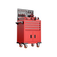 Chariot à outils robuste en fer, moderne, avec armoire et panneau perforé, portes verrouillables, OEM, capacité de charge de 300 kg, pour garage et atelier