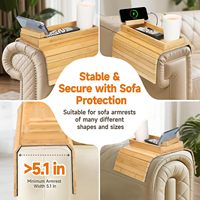 Plateau de canapé en bambou 2-en-1, support magnétique détachable pour tasse, table d'accoudoir avec coussinet antidérapant, plateau pratique pour boissons et collations