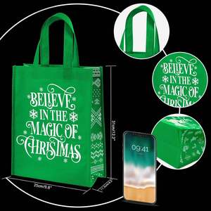 Custom Party Reusable Christmas Non Woven <b>Red</b> Green Snowflake Tote Ins Gift Shopping Hand Bag for Daily - Product Image 4