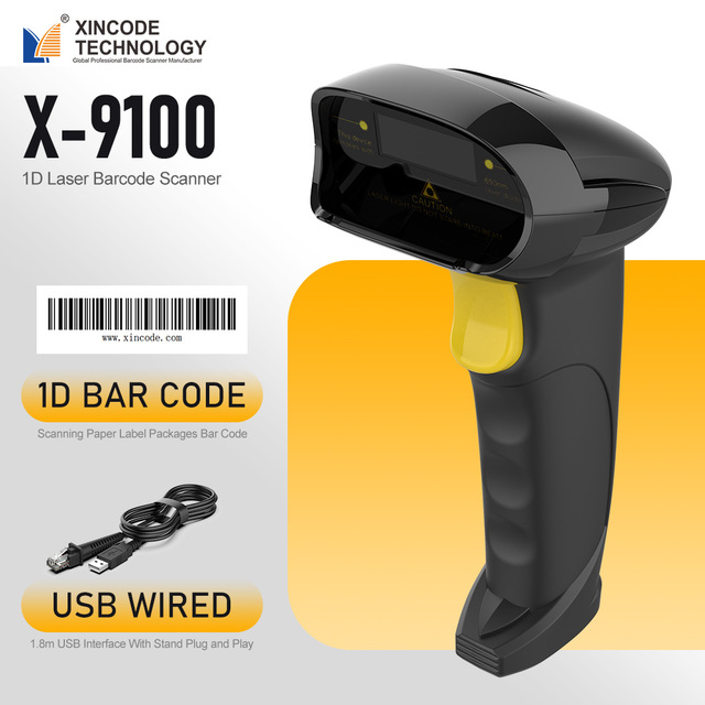 Xincode Top Wired 1D Bar Code Reader USB Laser Hand Held Barcode Scanner Goods Scan Code Scanning Gun Inventory Scanner X-9100