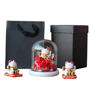 Préservé <span class=keywords><strong>Rose</strong></span> Fleur Éternelle Sous Verre Dôme En Céramique Chat Chanceux Poupée Saint Valentin Cadeau D'anniversaire pour Femmes Filles - Product Image 6