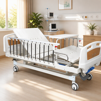 Lit d'hôpital manuel à deux fonctions, plateau en acier, charge statique 250 kg, tête et pied de lit effet bois, frein central pour clinique