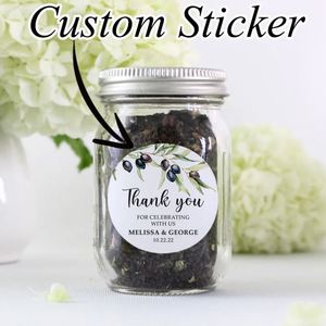 Personalized Tree <b>Wedding</b> <b>Favor</b> Self-Adhesive Waterproof Matte Finish <b>Sticker</b> Watercolor Olive Leaves Thank You Label - Product Image 3